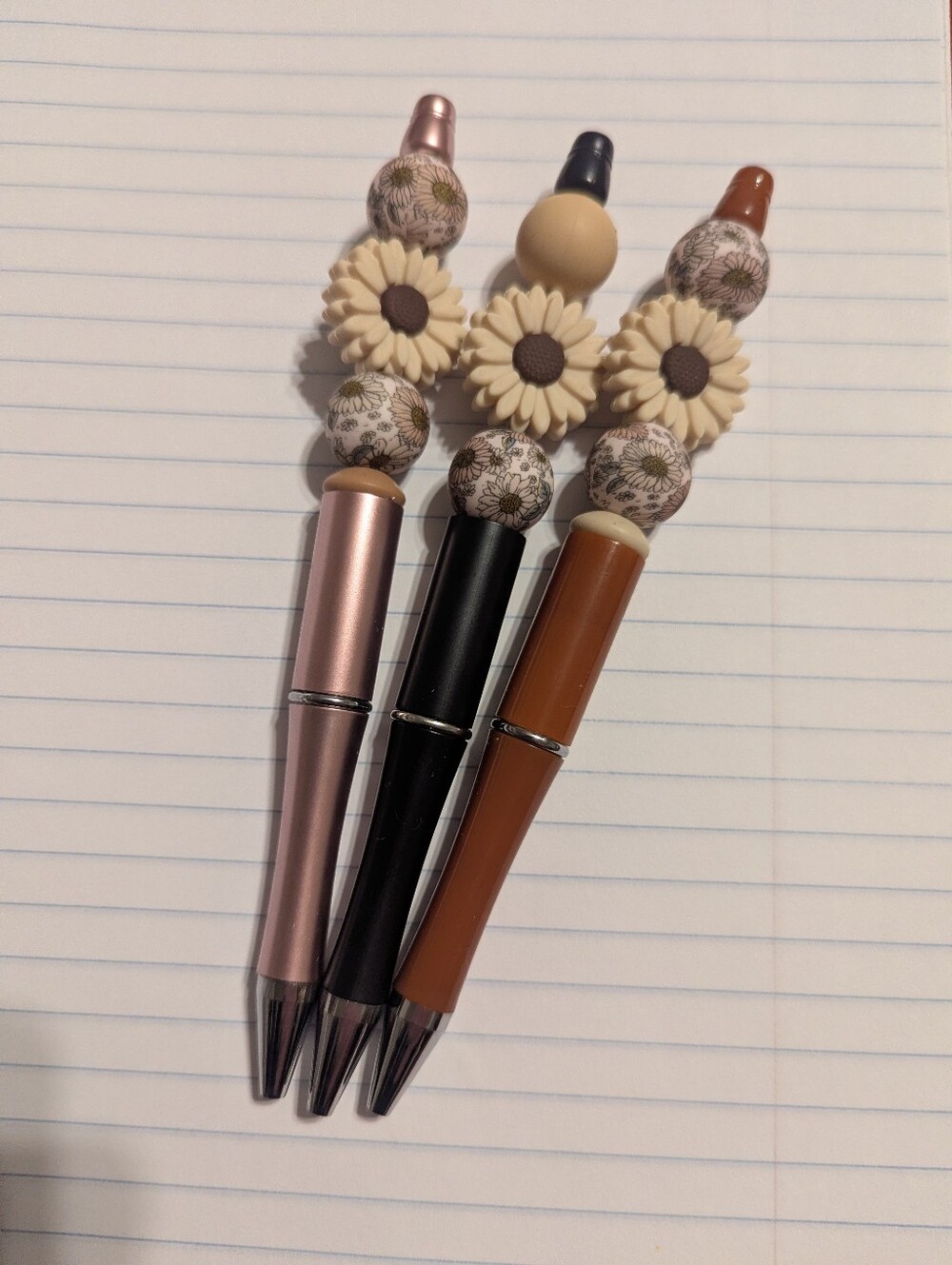 Tan Sunflower Silicone Beaded pens